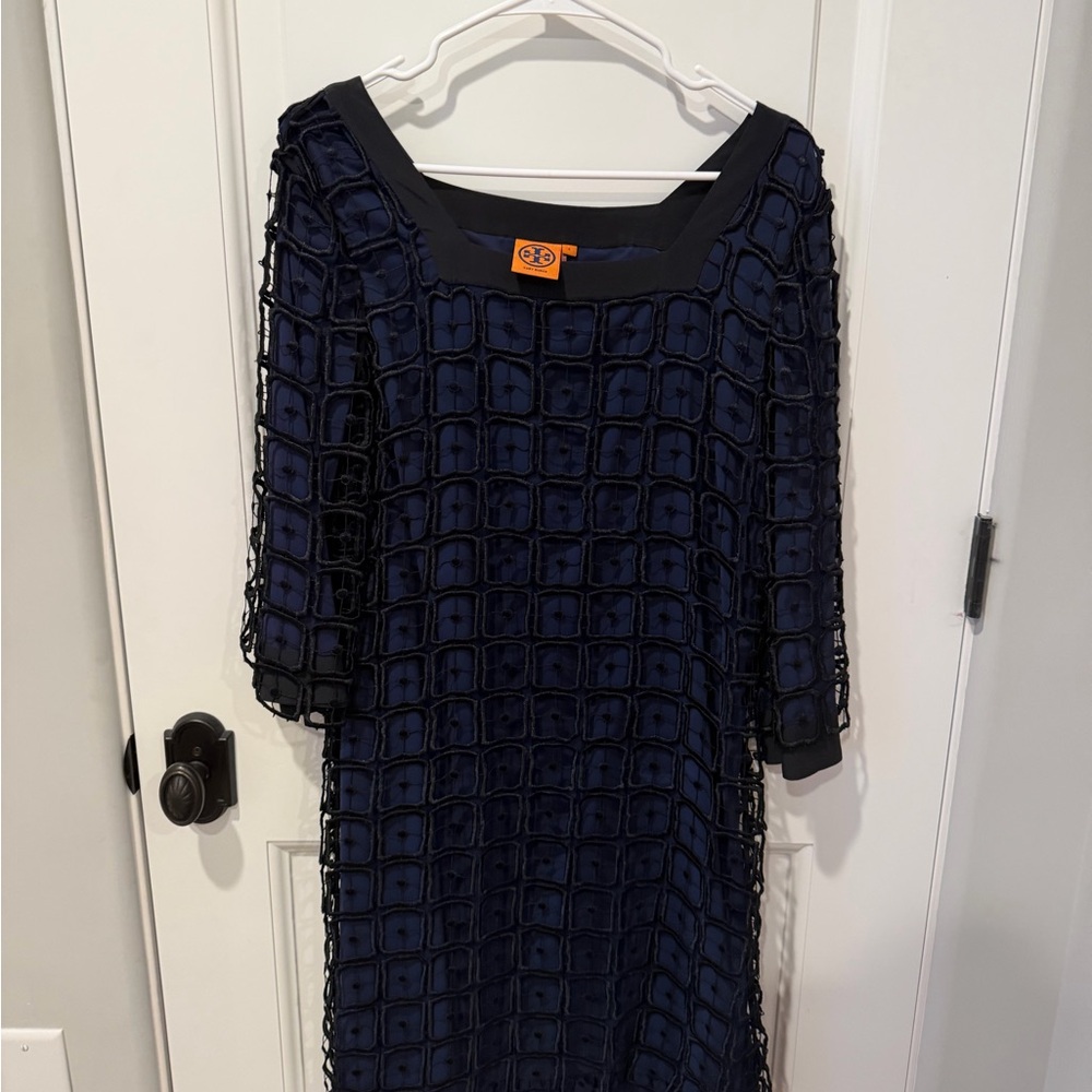 Elegant Navy Blue Overlay Dress by Tory Burch
